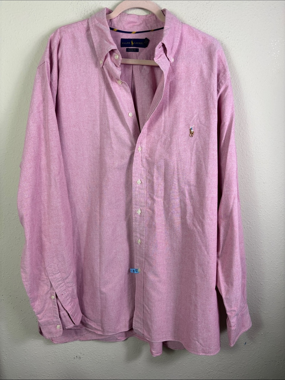 Ralph Lauren Pink Long Sleeve Button Down Classic Fit Shirt Chambray Oxford XLT
